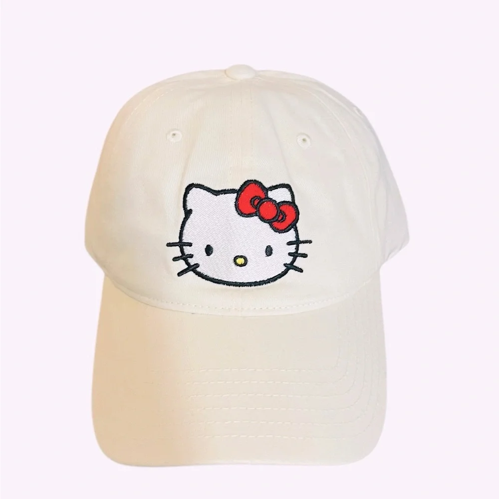 Hello Kitty Embroidered Character Head Art Adult White Baseball Cap NWT - Picture 1 of 7